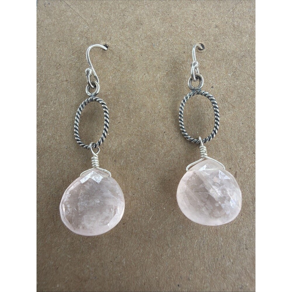 Silpada W1872 Retired Sterling Silver Rose Quartz Drop Dangle Fishhook Earrings